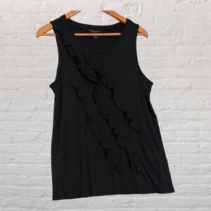 Banana Republic Black‎ Ruffle Front Sleeveless Tank Top Size M Scoop Neck Rayon